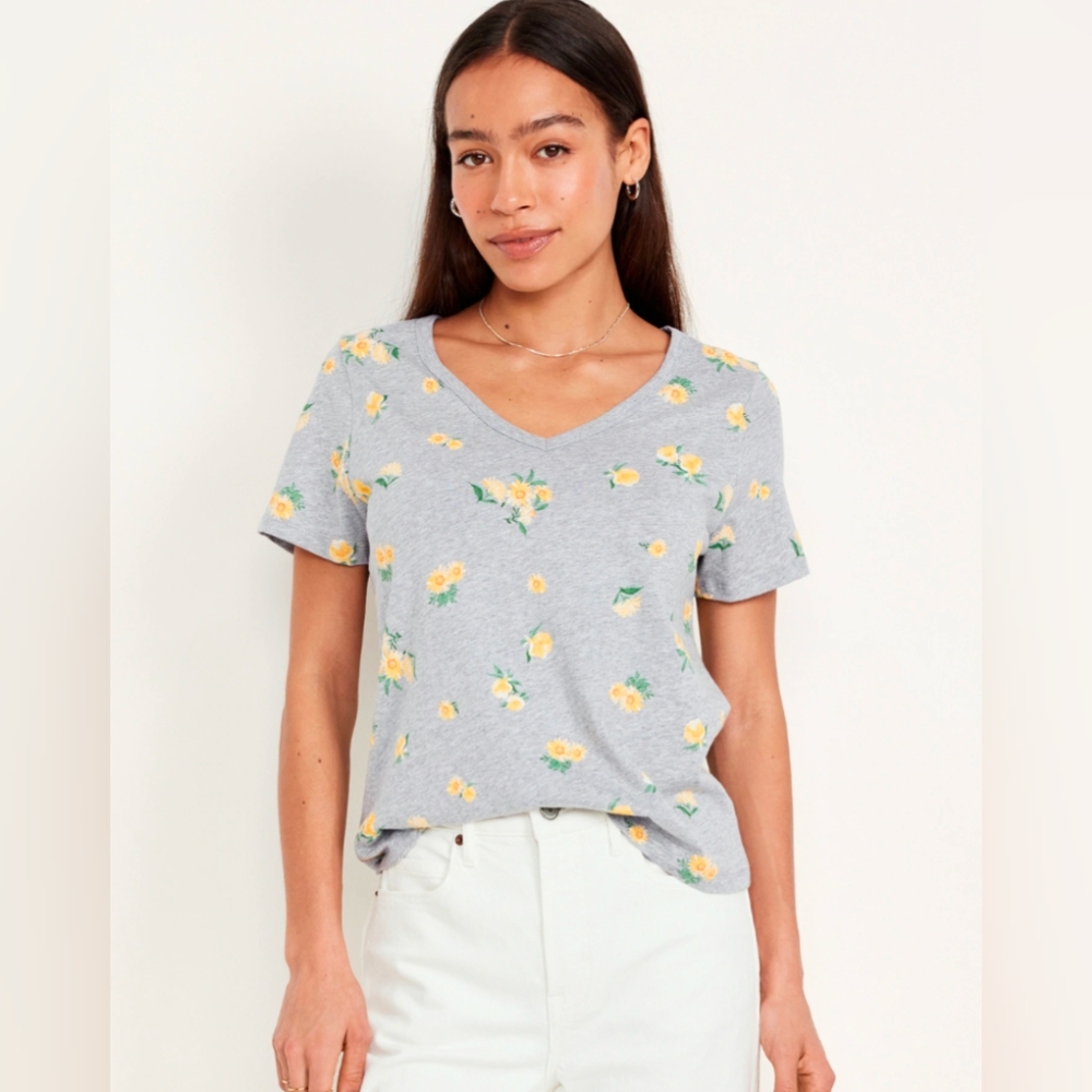 New Ladies Cotton V-Neck Daisy XS